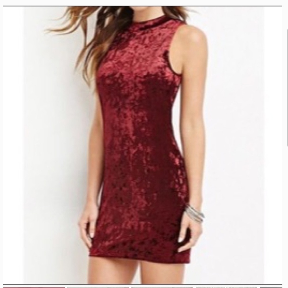 F21 Magenta Red Velveteen Fitted Mini Dress